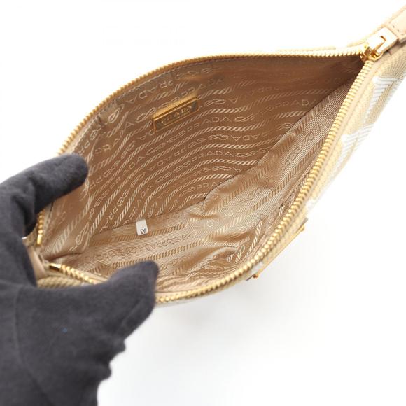 Prada Triangle Jacqu Canvas Shoulder Bag Beige White - Picture 3 of 5